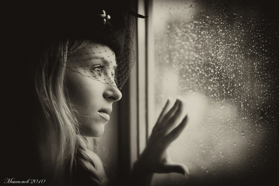 девушка, окно, капли, дождь, Андрей Максимов