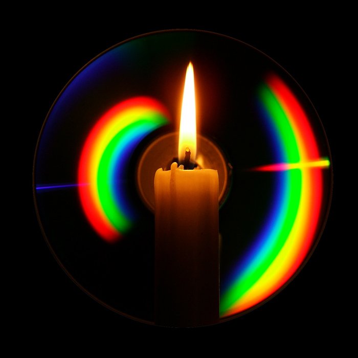 компакт-диск, свеча, свет, спектр, дифракция, отражение, цвета, Александр