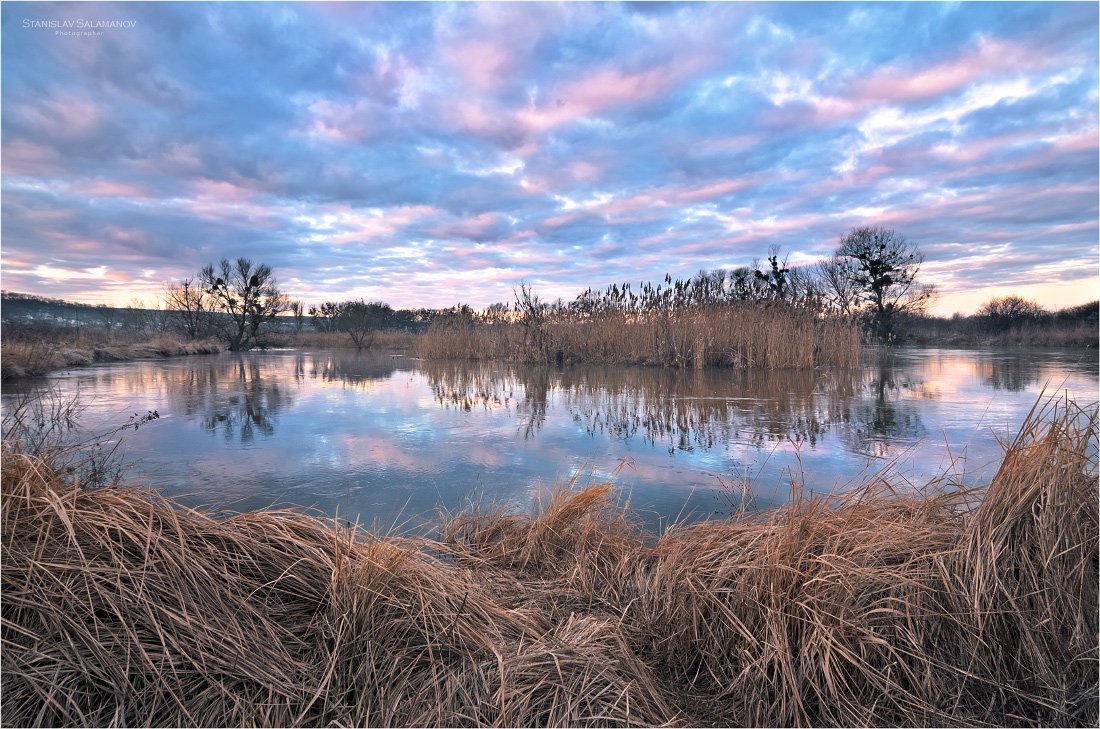 утро, река, облака, отражения, весна, март, Станислав Саламанов