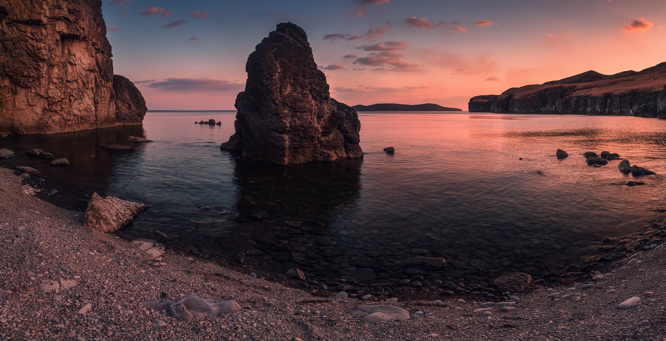панорама, весна, вечер, море, скалы, камни, Андрей Кровлин