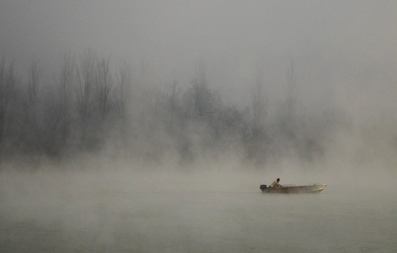 туман, утро, озеро, лодка, Елена Шевченко