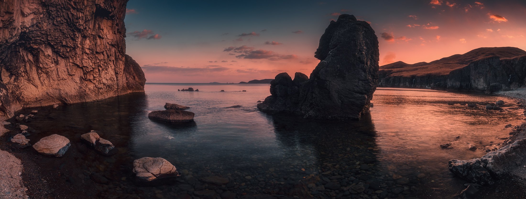 панорама, вечер, весна, море, скалы, Андрей Кровлин