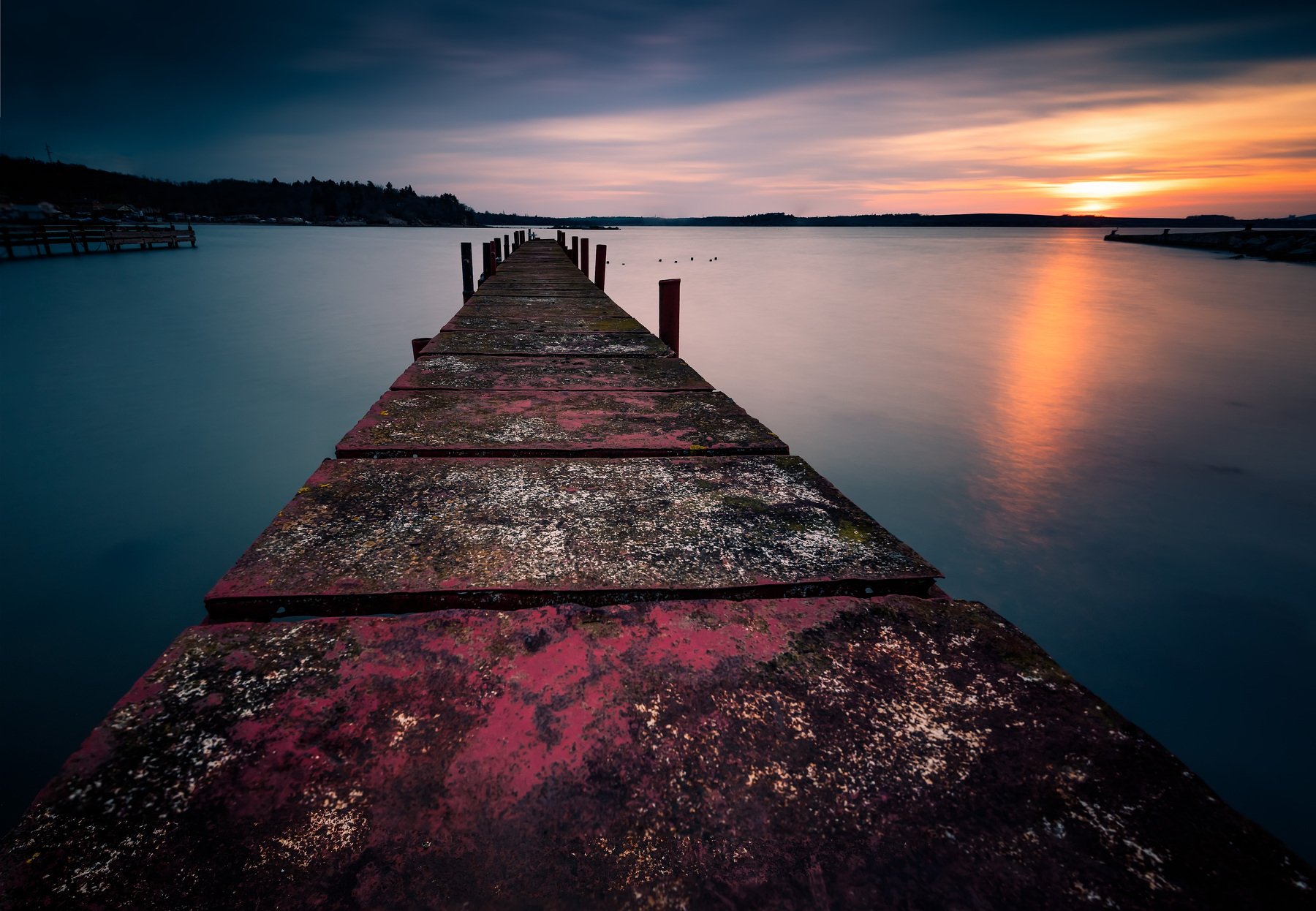 sunset, landscape, nature, water, sea, pier, long exposure, Jeni Madjarova