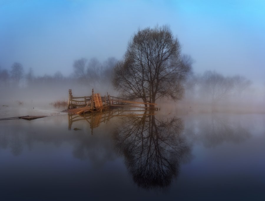 село филиповское туман весна разлив река, Игорь Шиленок