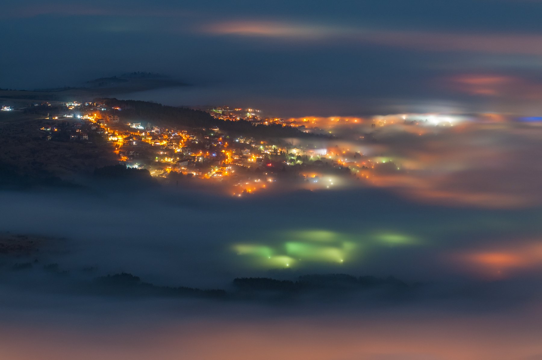 light, fog, foggy, landscape, mountain, city, night, Иван Димитров