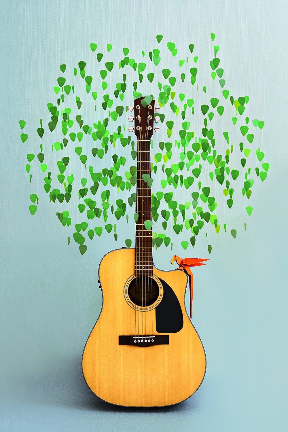 музыка, дерево, птица, оригами, гитара, рок, акустика, натюрморт, Андрей Голов