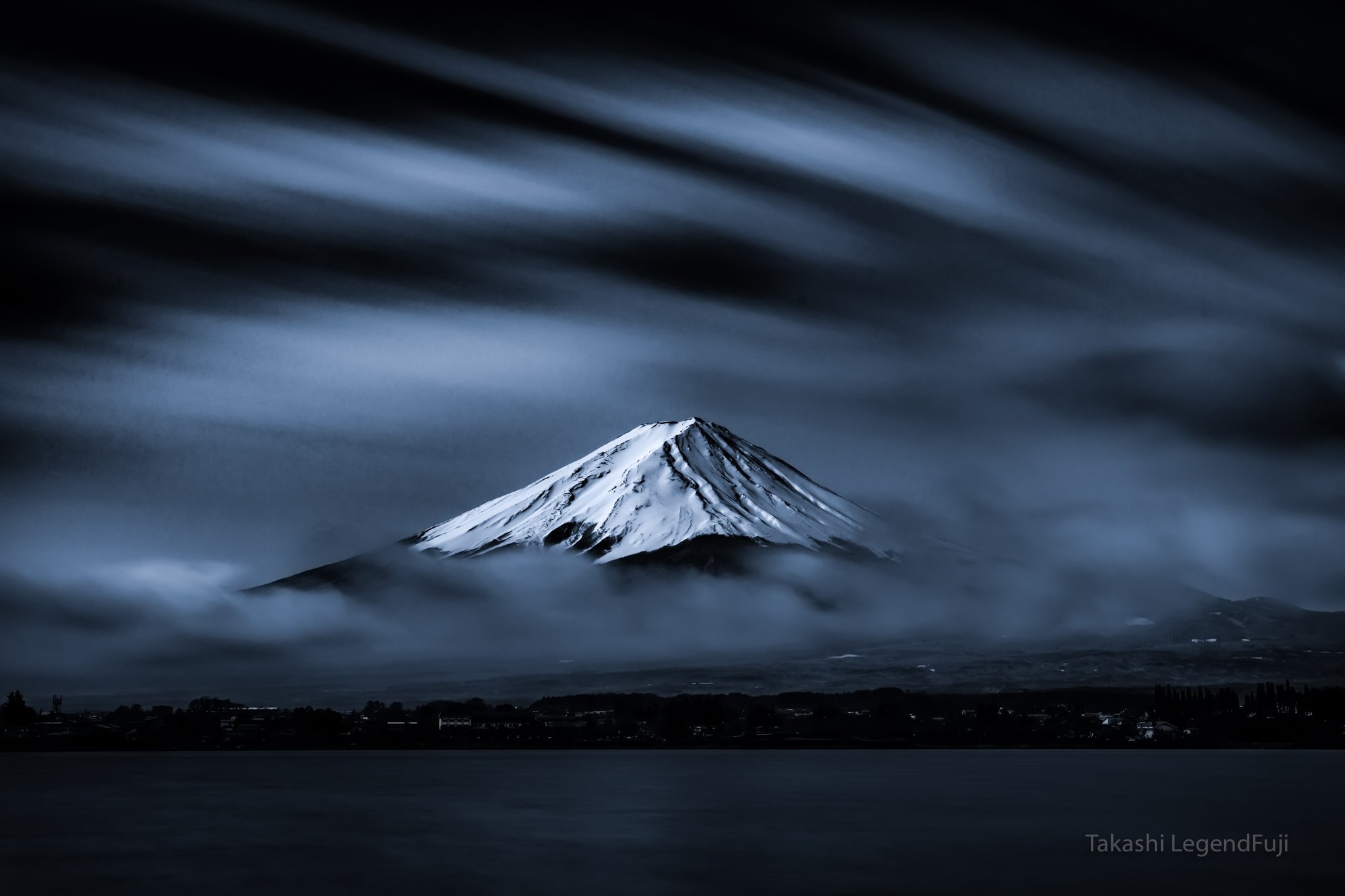 Fuji,mountains,landscapes,clouds,snow,beautiful,amazing,lake,blue,sky,Japan,, Takashi