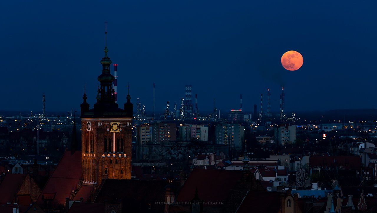 gdansk,poland,moon,moonrise,nightscape,гданьск,польша, Michał Olech