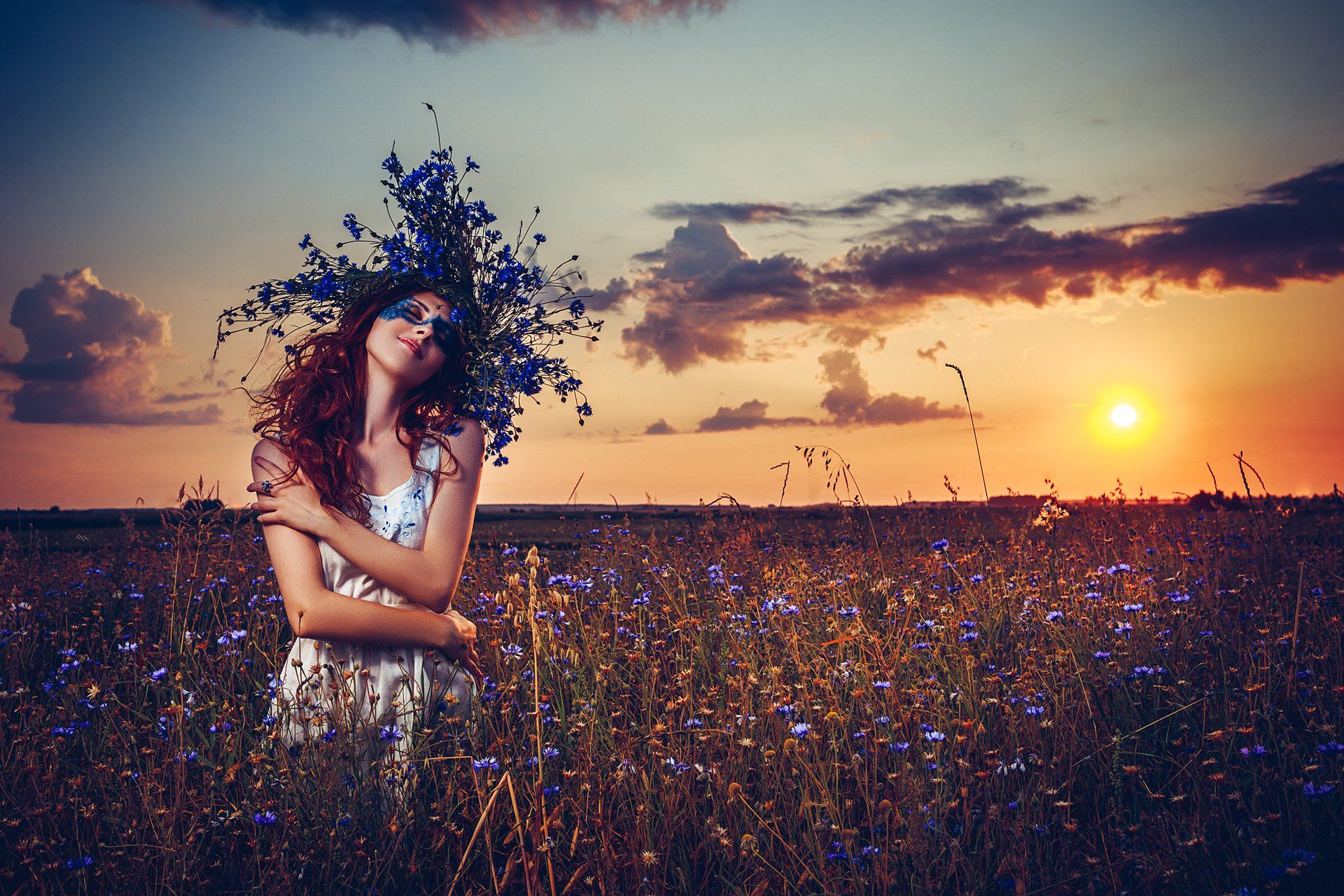 woman, portrait, outdoors, summer, flowers, makeup, Руслан Болгов (Axe)