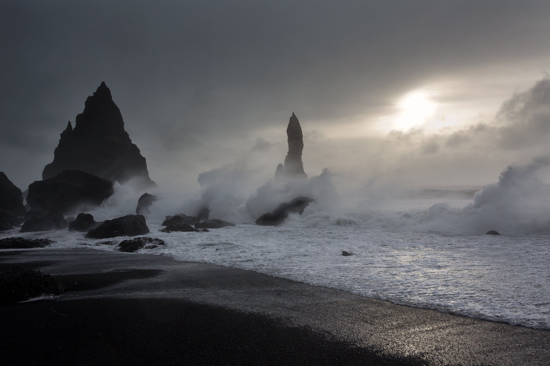 исландия,скалы,море,песок,пляж,волны,ветер, небо,, Олег Грачёв