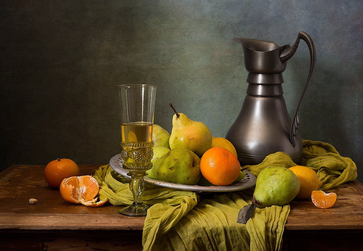 груши, зеленые, мандарины, ремер, вино, Tatyana Karachkova