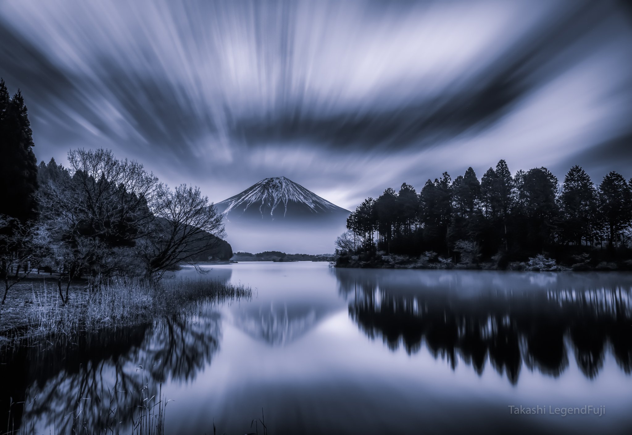 fuji,mountain,japan,clouds,lake,water,reflection,landscapes,trees,flow,mirror,amazing,beautiful,wonderful,, Takashi