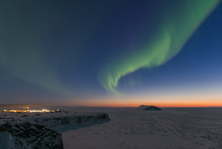 чукотка арктика аврора море мыс зима ночь сияние северное закат, Максим Деминов
