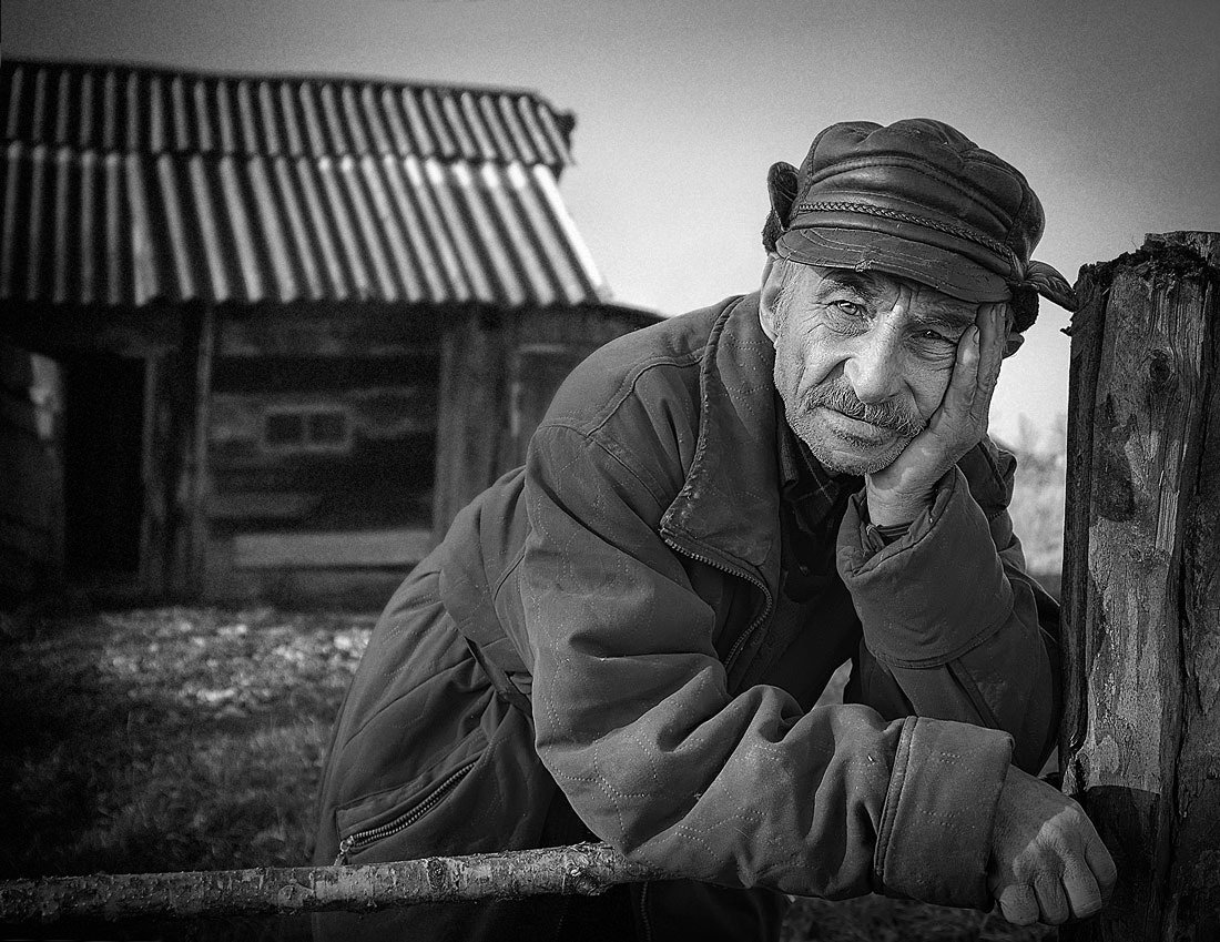 портрет, пожилой мужчина, деревня, чб фото., Никеева  Ирина