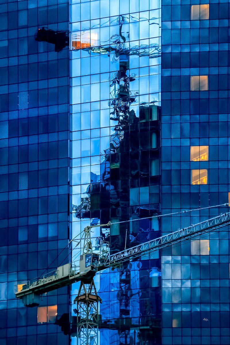 tallinn, estonia, skyscrapers, reflection, cranes, blue, Руслан Болгов (Axe)