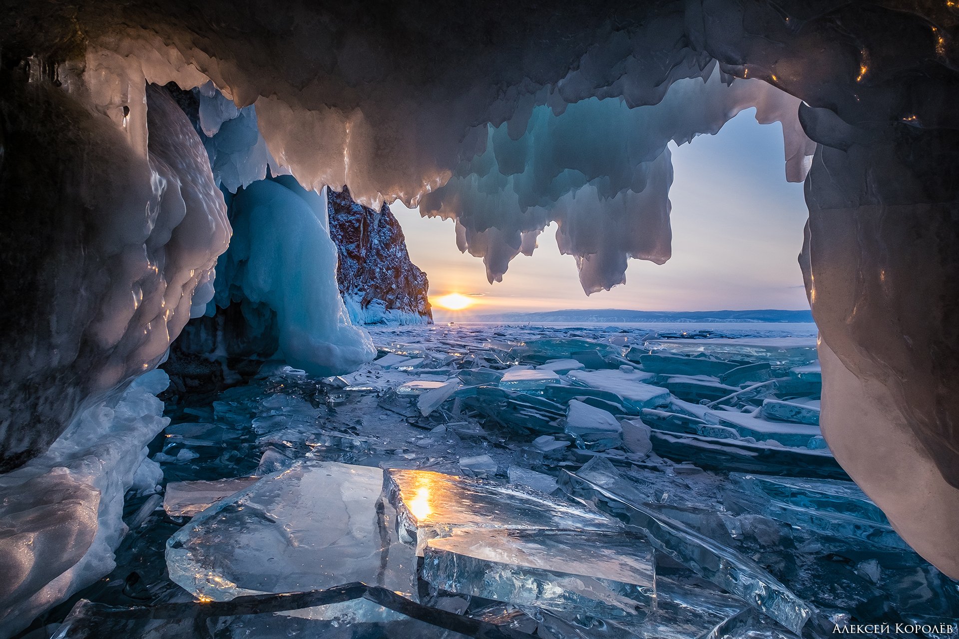 байкал, сибирь, россия, закат, природа, пейзаж, грот, лед, зима, baikal, siberia, russia, sunset, nature, landscape, grotto, ice, winter, Алексей Королёв