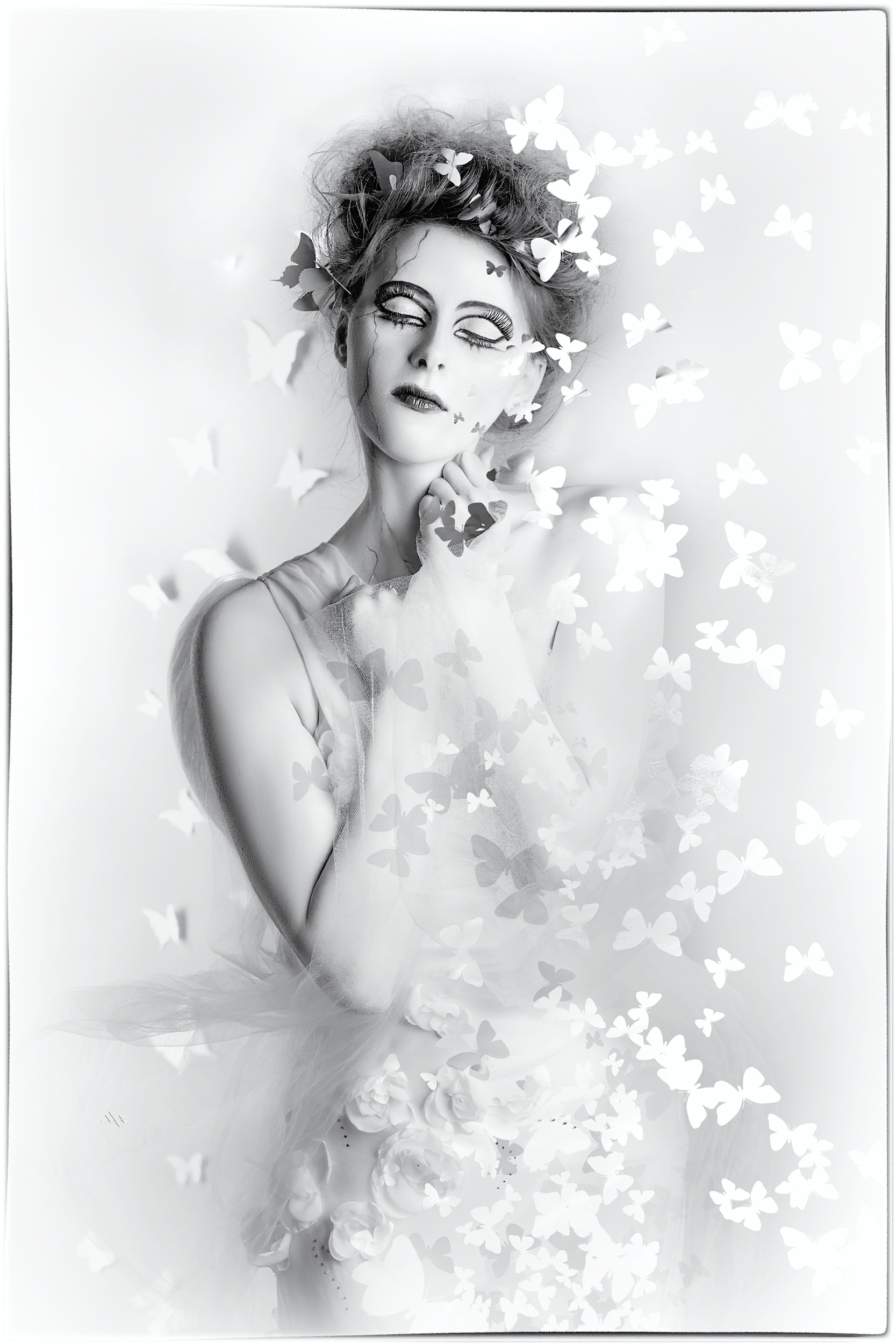 woman,, portrait, studio, concept, black and white, butterflies, Руслан Болгов (Axe)