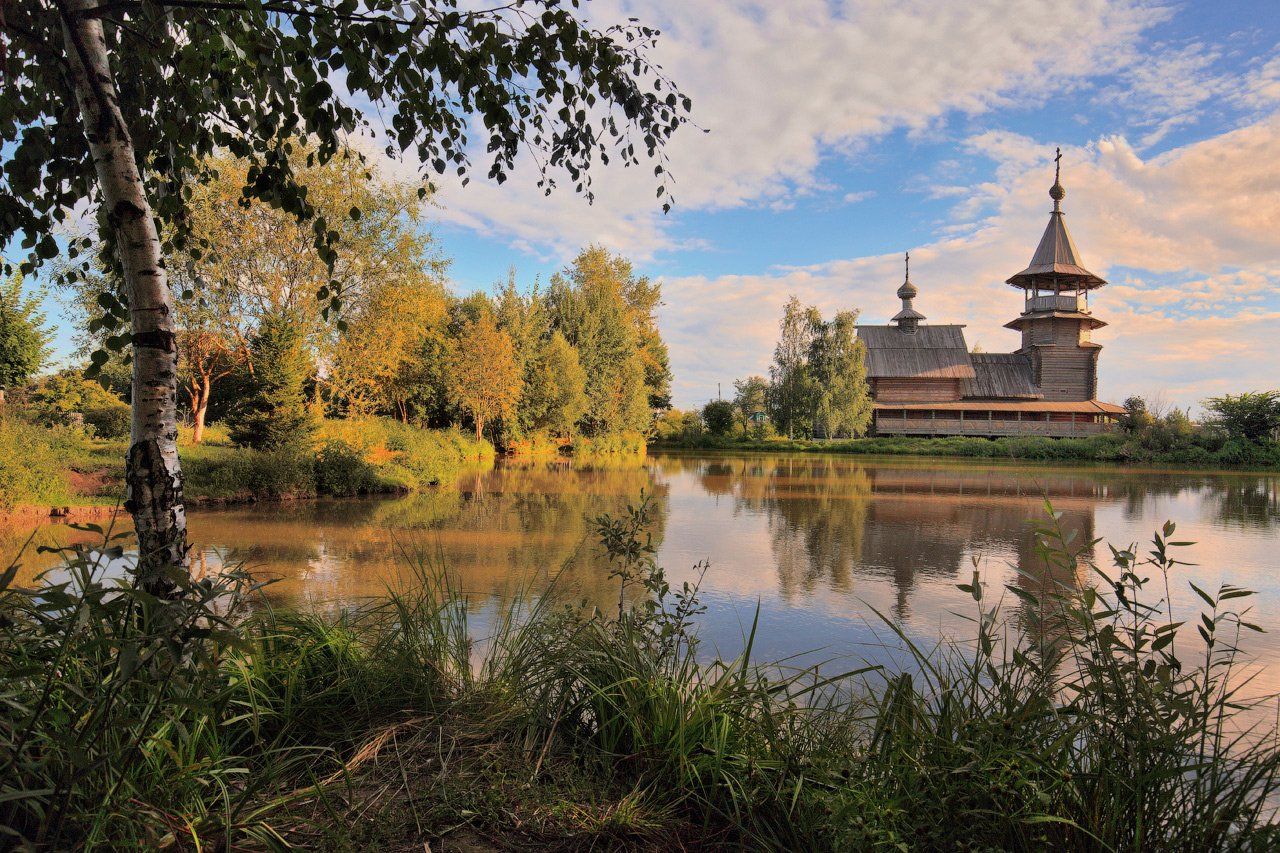 осень, храм, пруд, Виктор Климкин