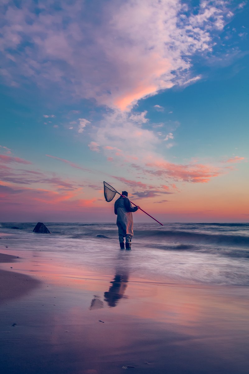 baltic sea, sunset, colors, men, amber hunter, Руслан Болгов (Axe)