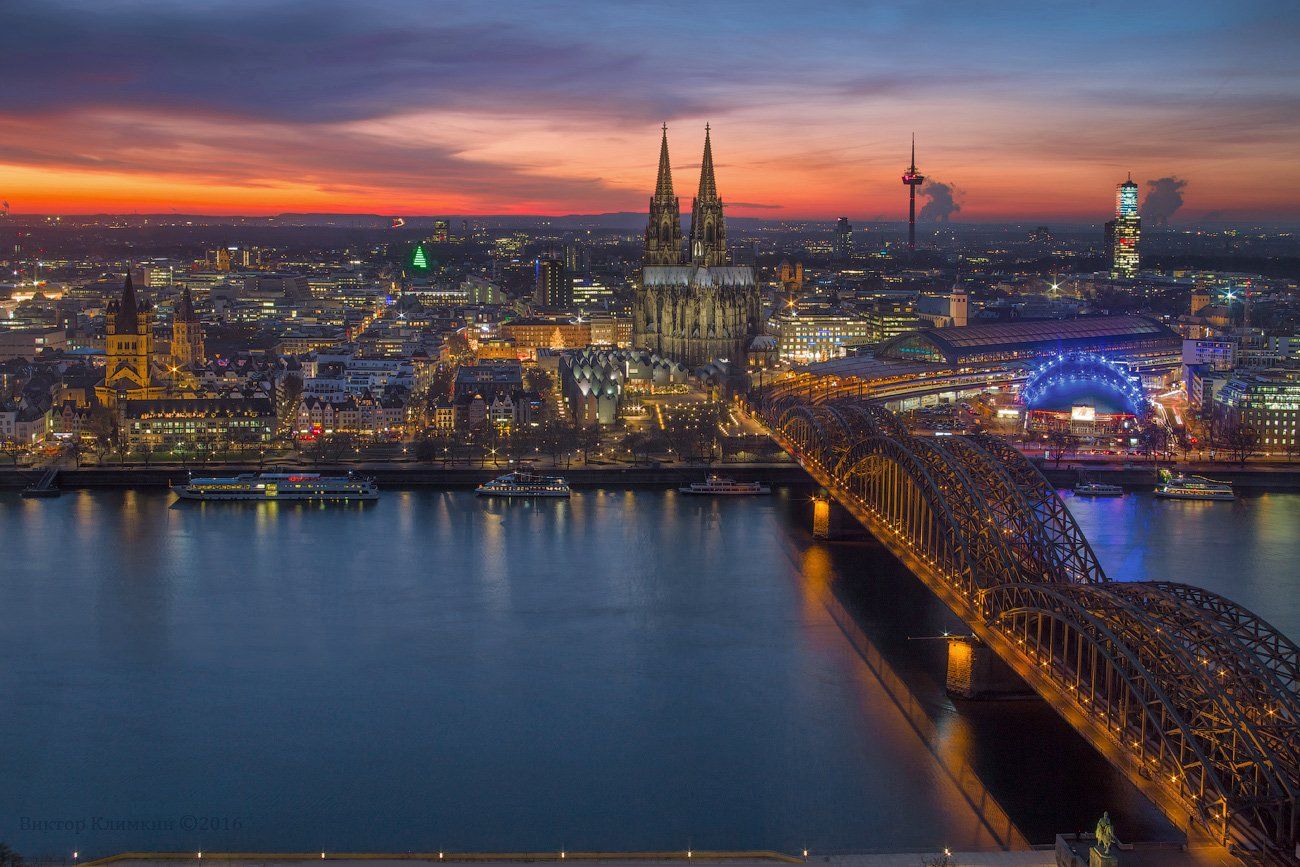 германия, кёльн, рейн, вечер, город, река, köln, deutschland, rein, kölner dom, кёльнский собор, Виктор Климкин