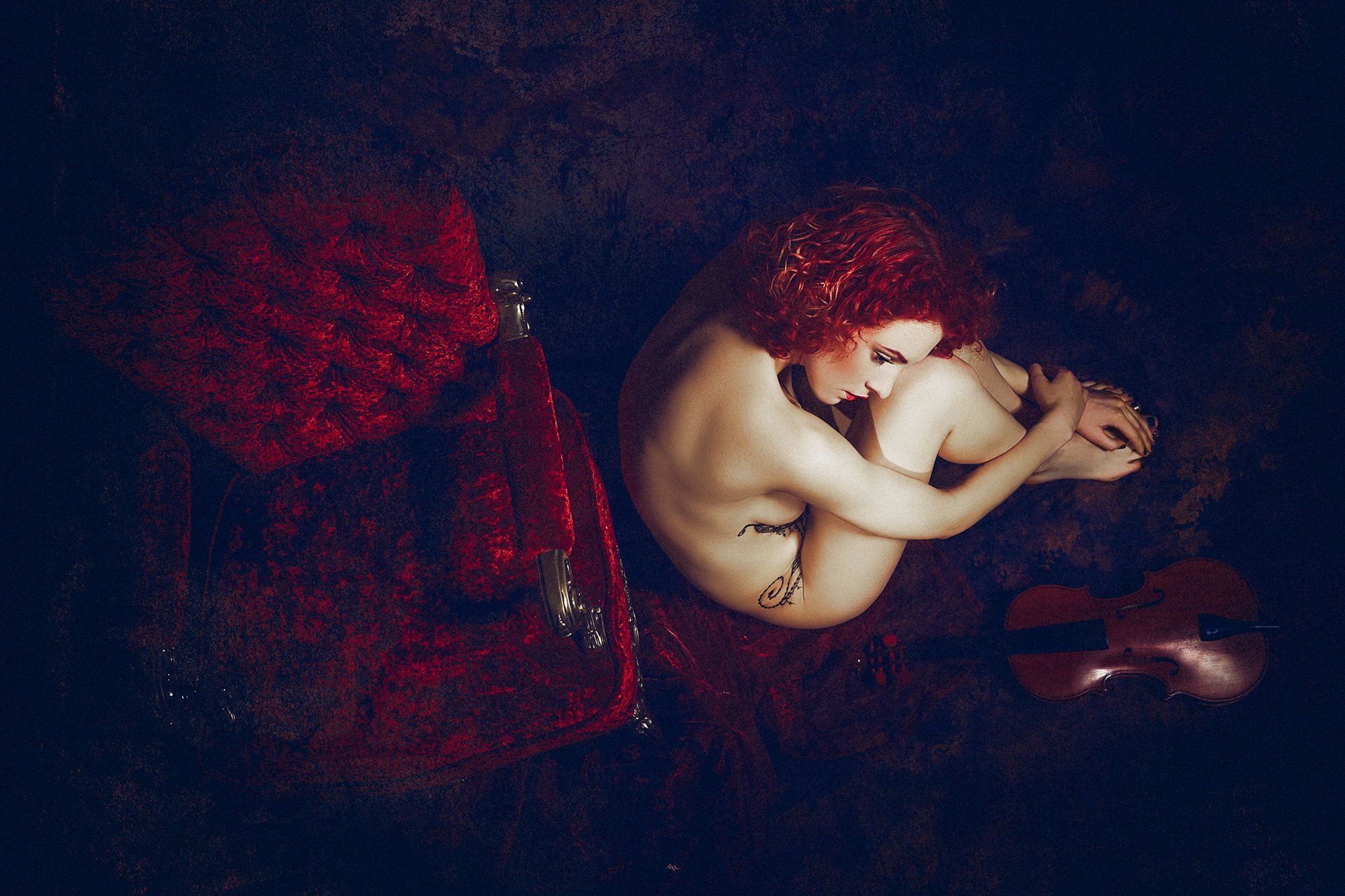 woman, nude, studio, red, violin, mood, Руслан Болгов (Axe)
