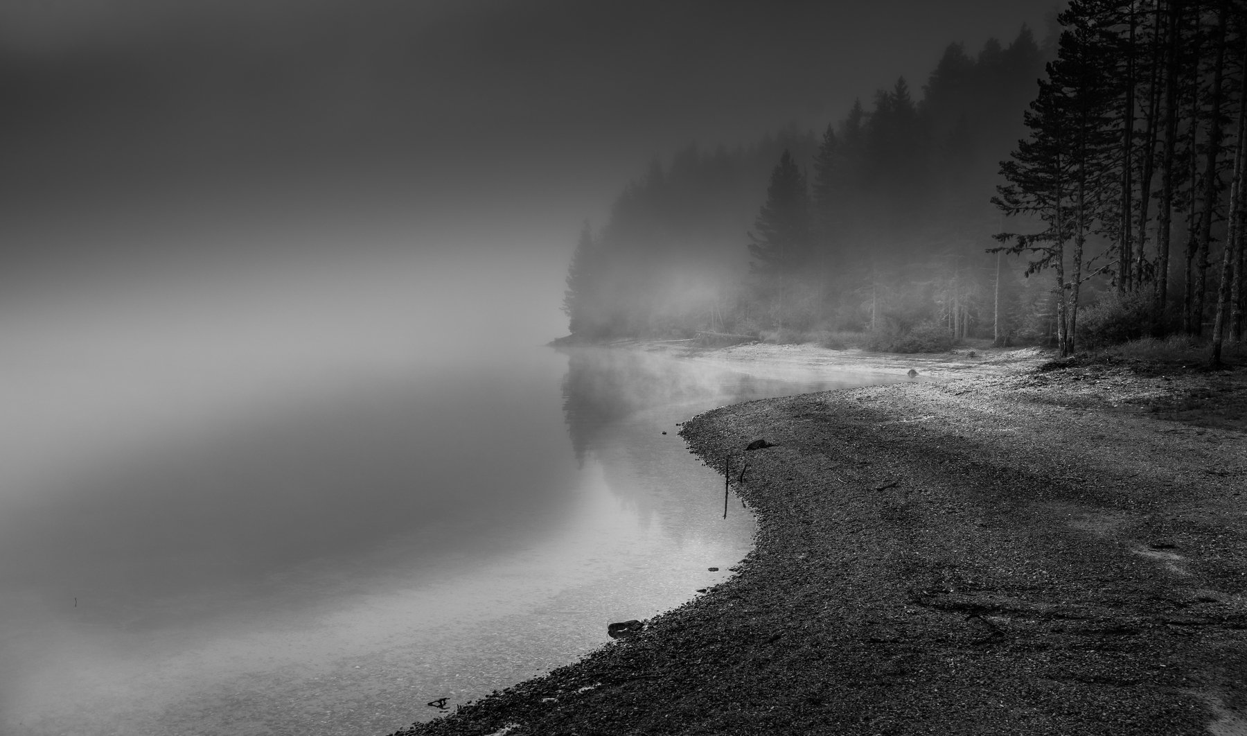 fog, foggy, mist, misty, black and white, mountain, lake, bulgaria, Aleksandar Mustakov