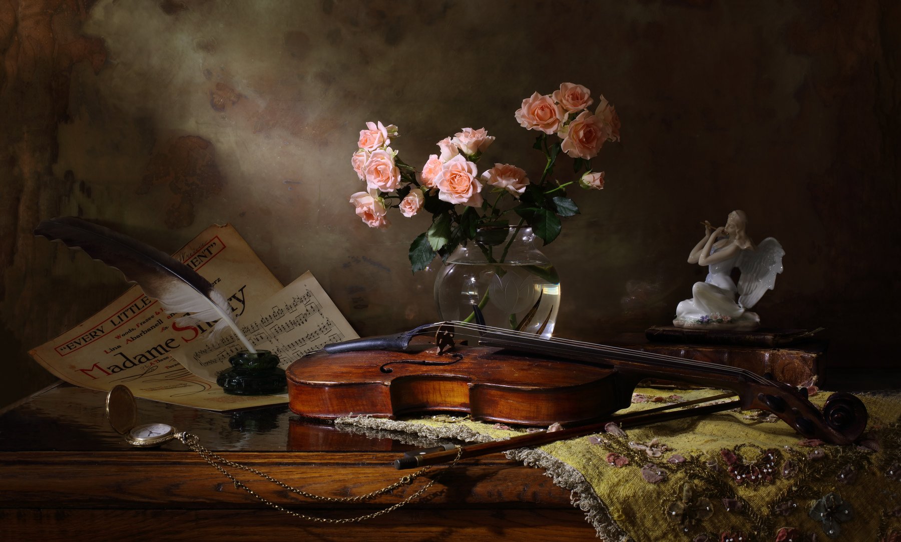 розы, цветы, скрипка, музыка, ангел, Андрей Морозов