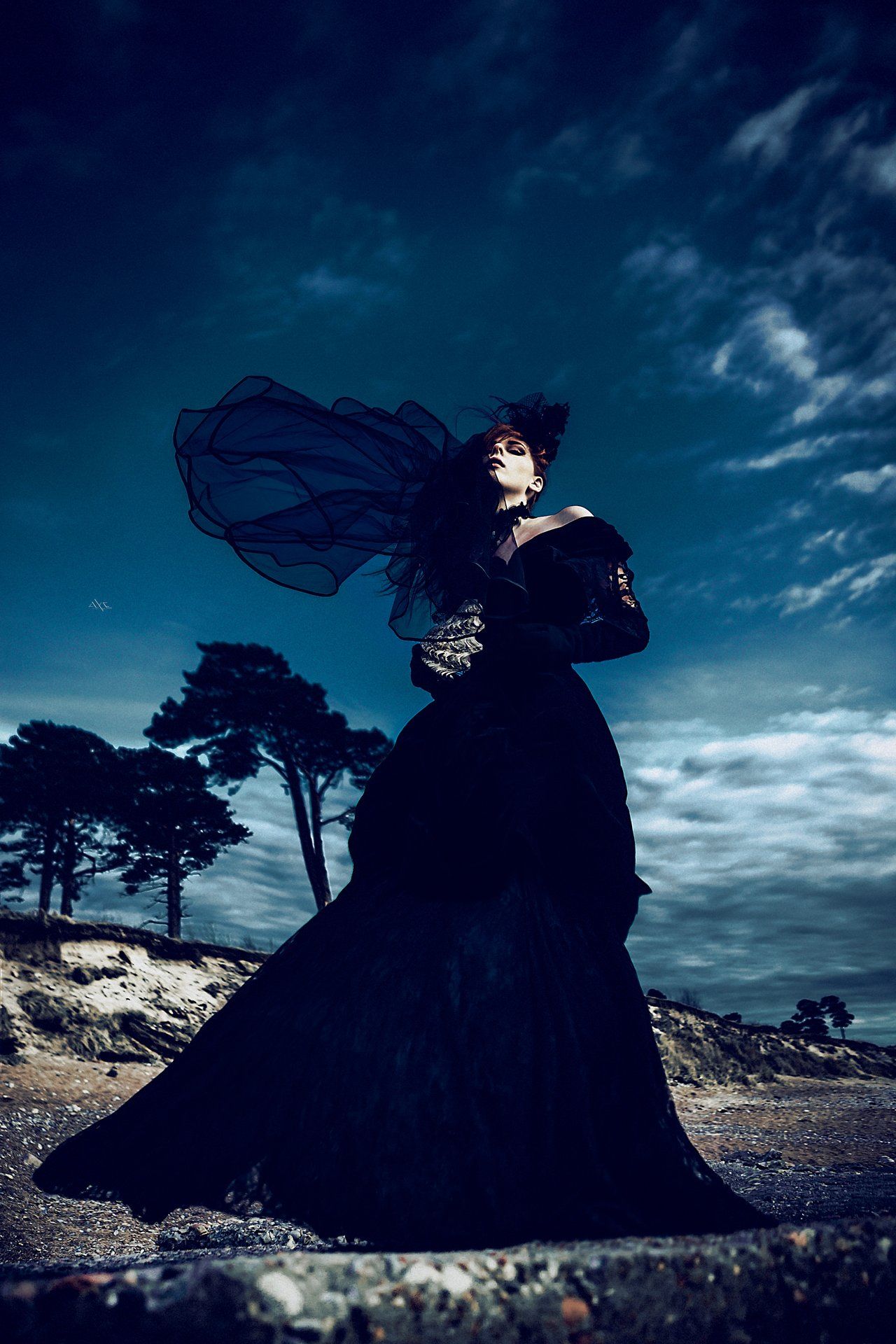 woman, fashion, goth, dress, black, bride, veil, outdoors, mood, Руслан Болгов (Axe)
