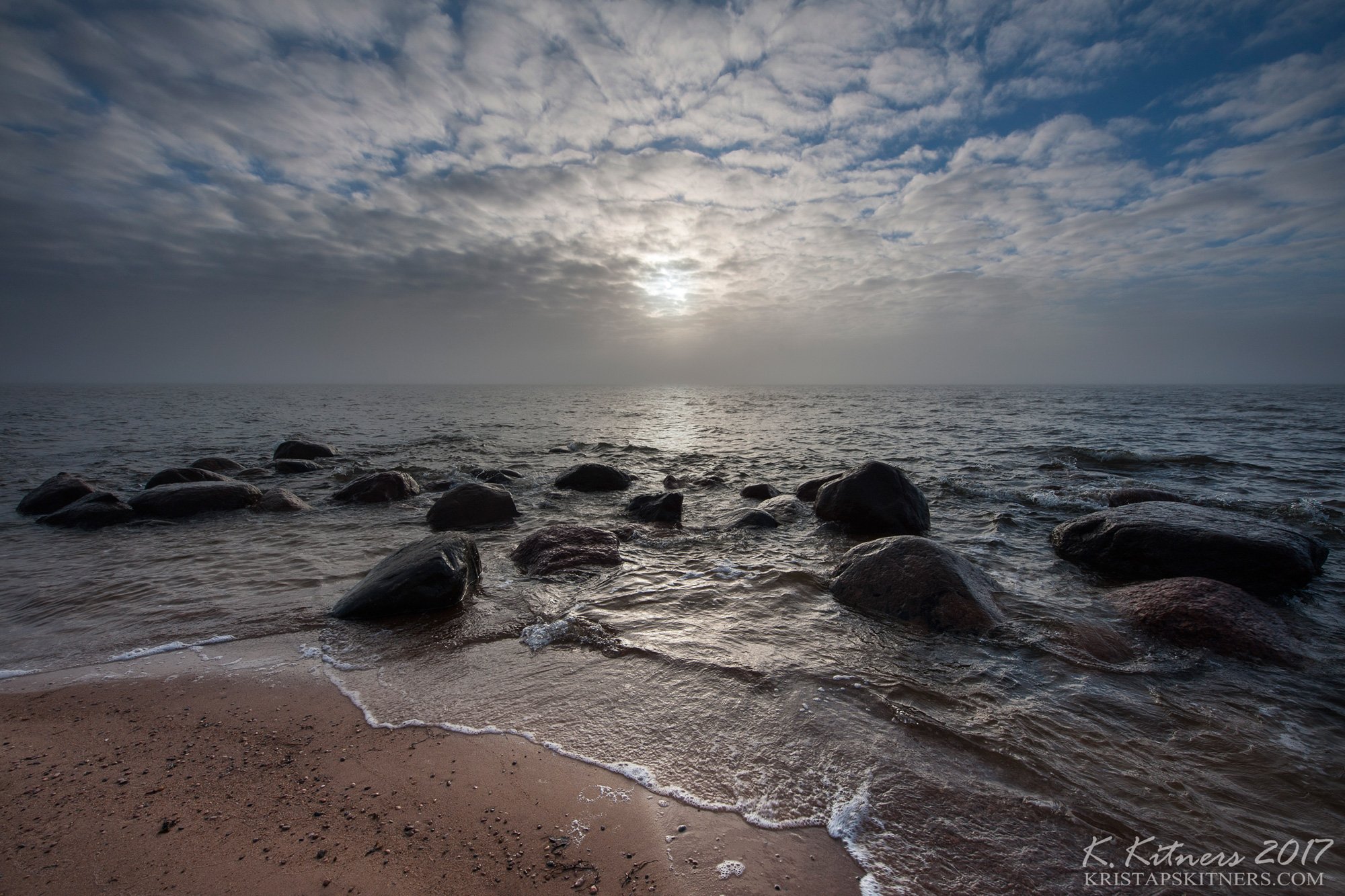 sea seascape fog smoke sun light water sky clouds stone reflection latvia, Kristaps Kitners