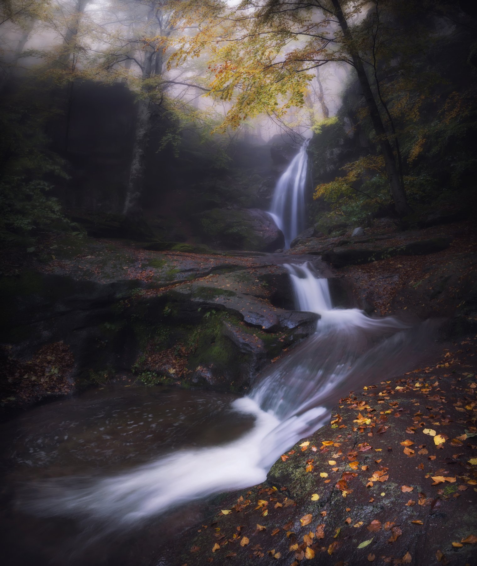 waterfall,landscape,autumn,water,nature,colors,art,foggy, пейзаж, болгария, Genadi Dochev
