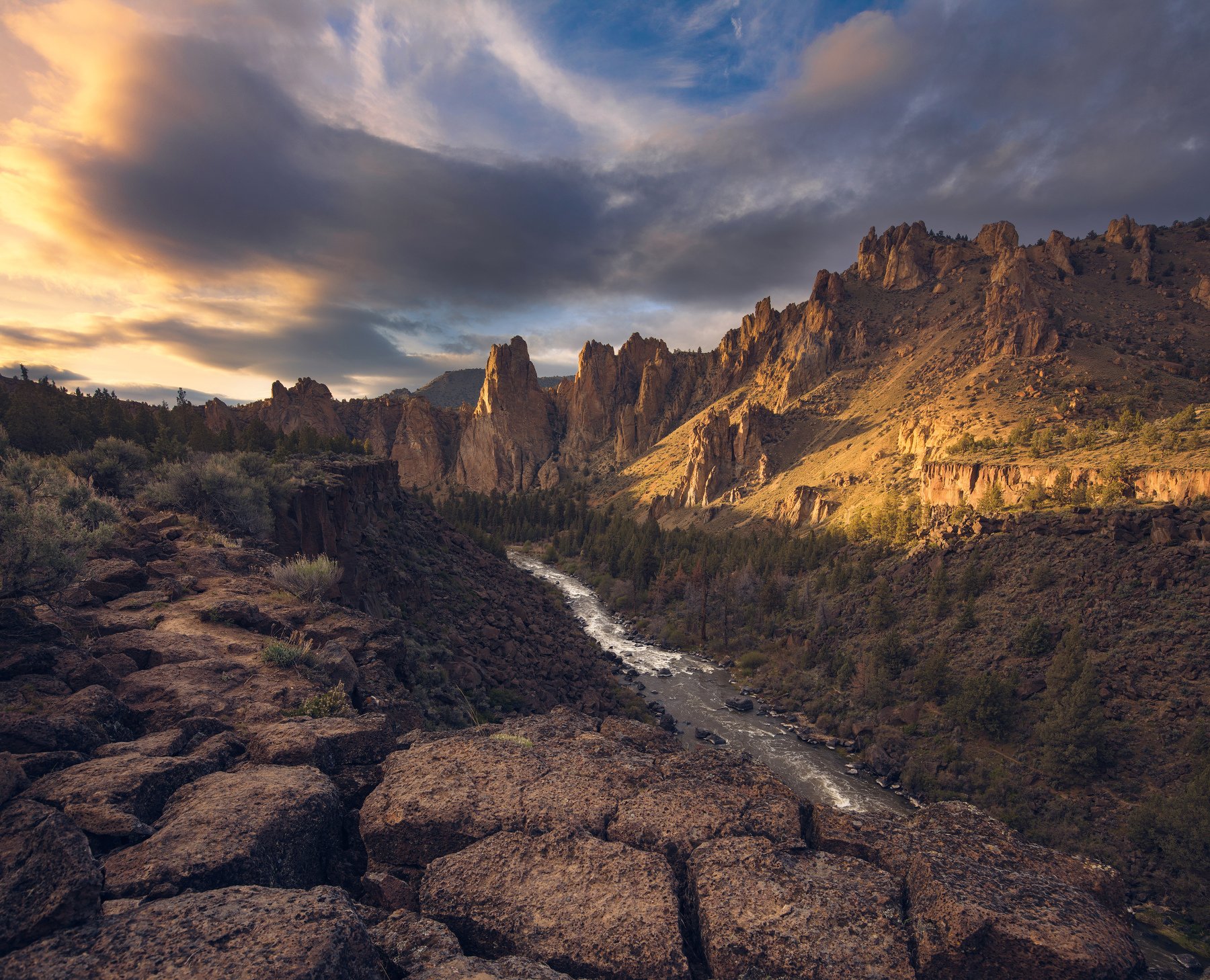 oregon, rock, canyon, river, sunset, Nathaniel Merz