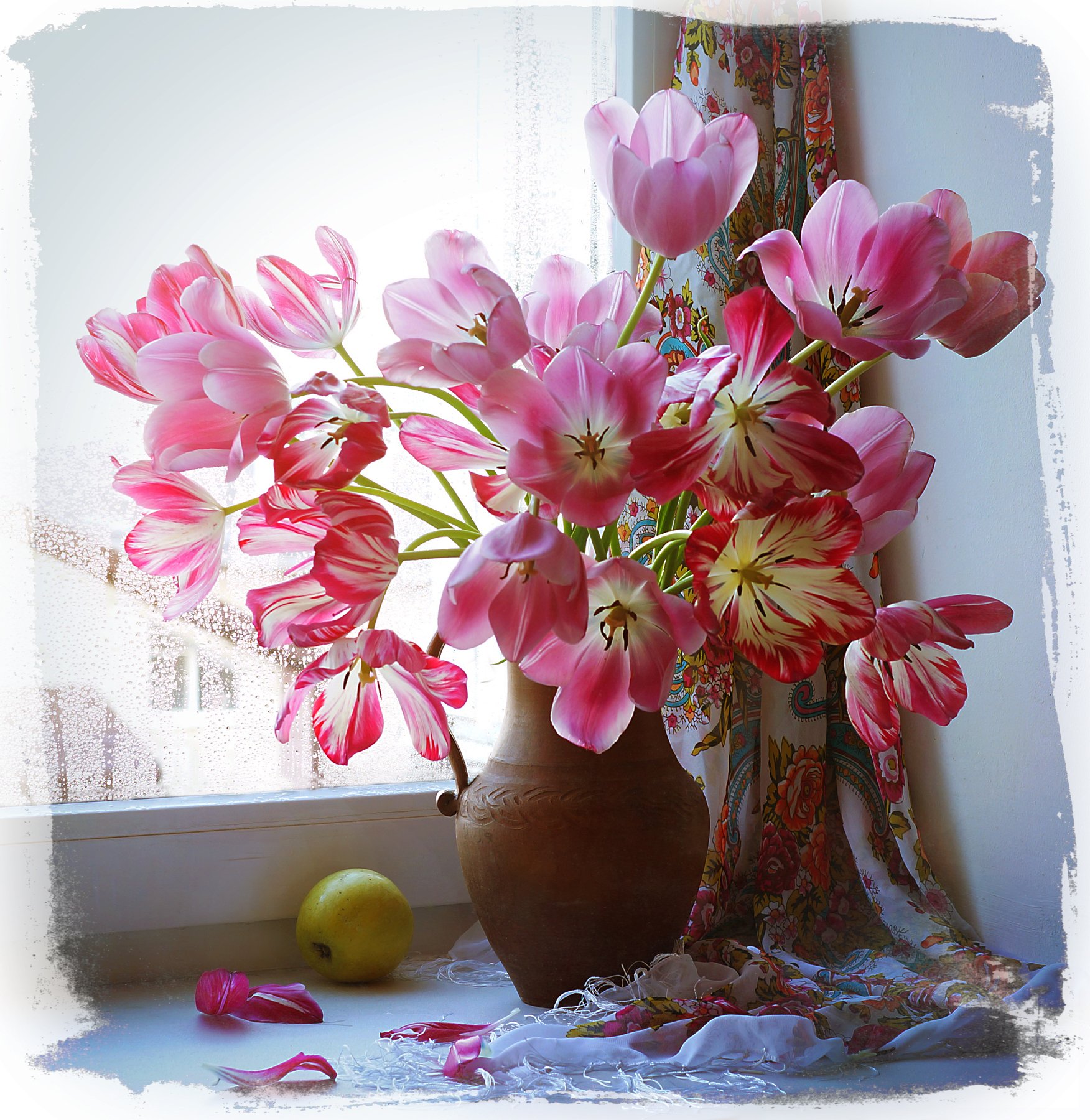 цветы, утро, тюльпаны, окно, свежесть, Айснер Юлия