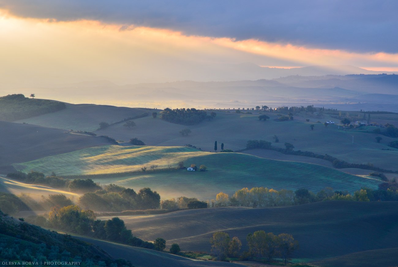 Italy, Tuscany, fields, sunrise, Олеся Боева