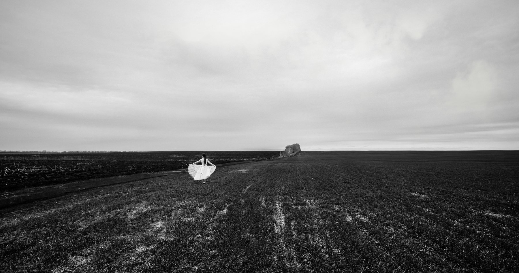 девушка,поле,черно-белое фото,природа, Мария Буданова
