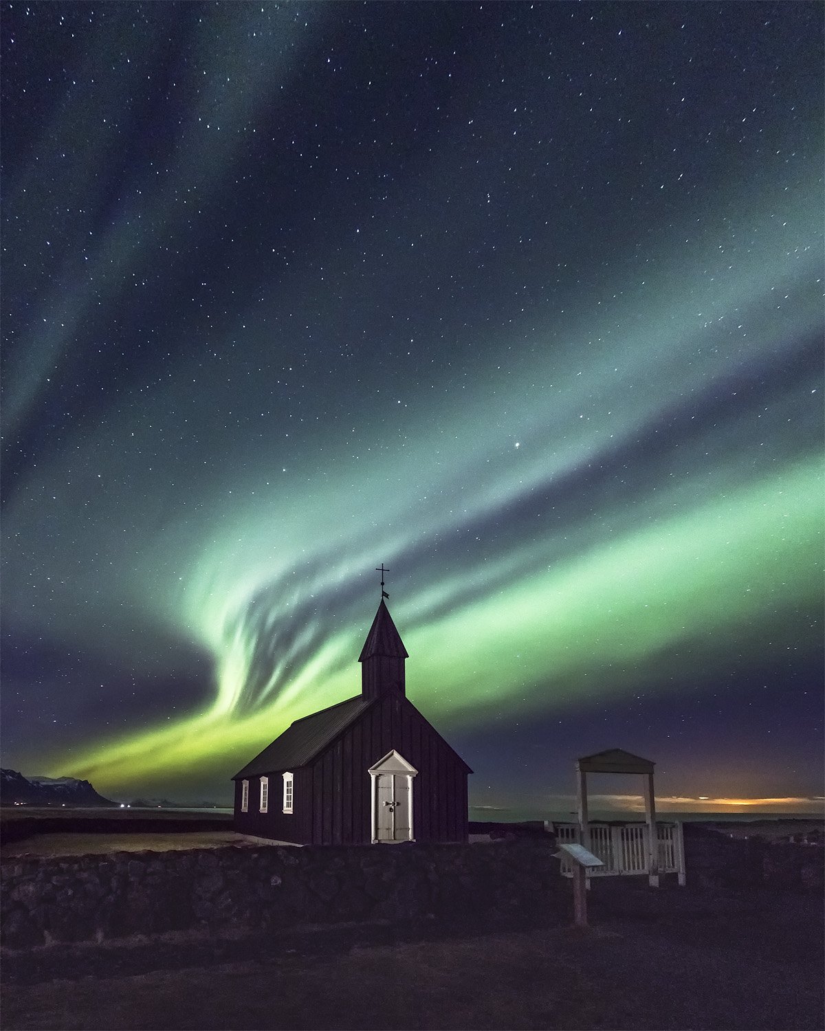 budir church & northern lights, iceland, Sergey Merphy