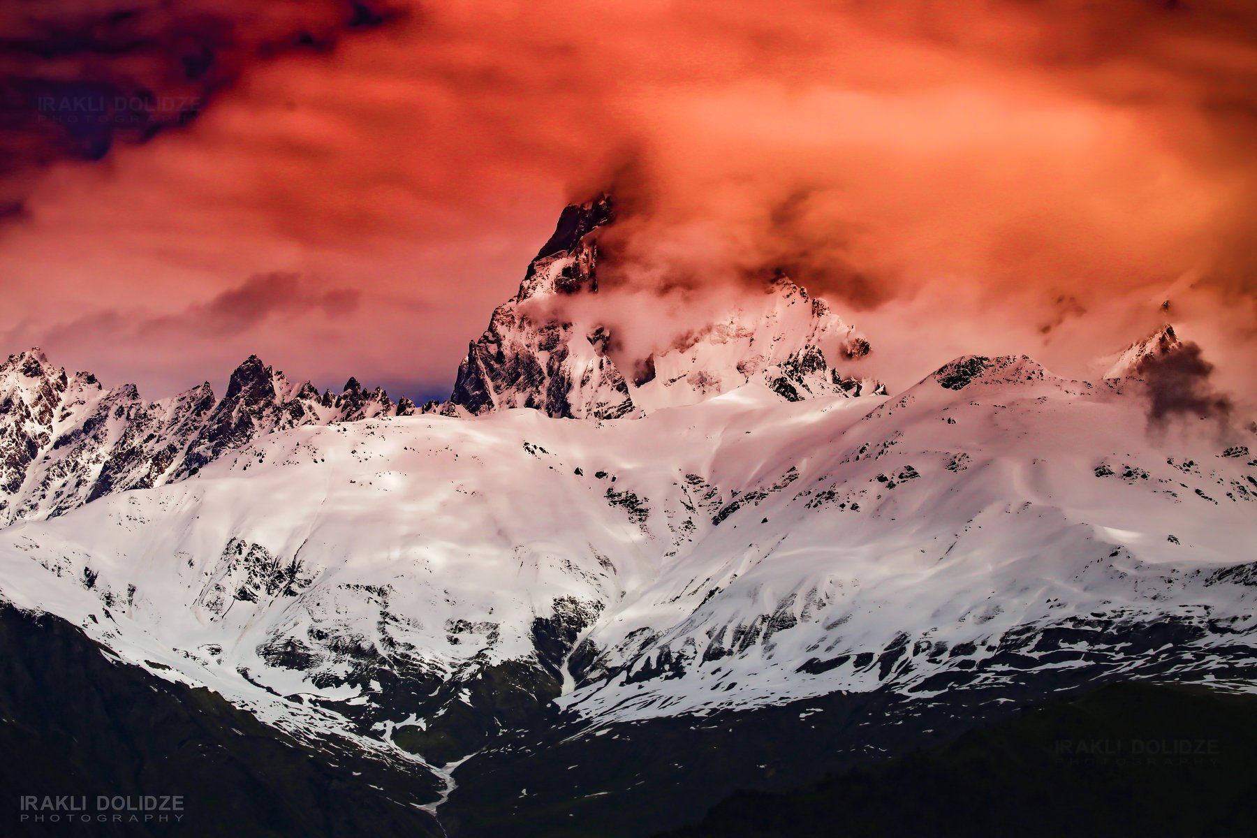 mountain, snow, winter, sunrise, clouds, Ushba, Georgia, landscape, outdoor, red, , ირაკლი დოლიძე