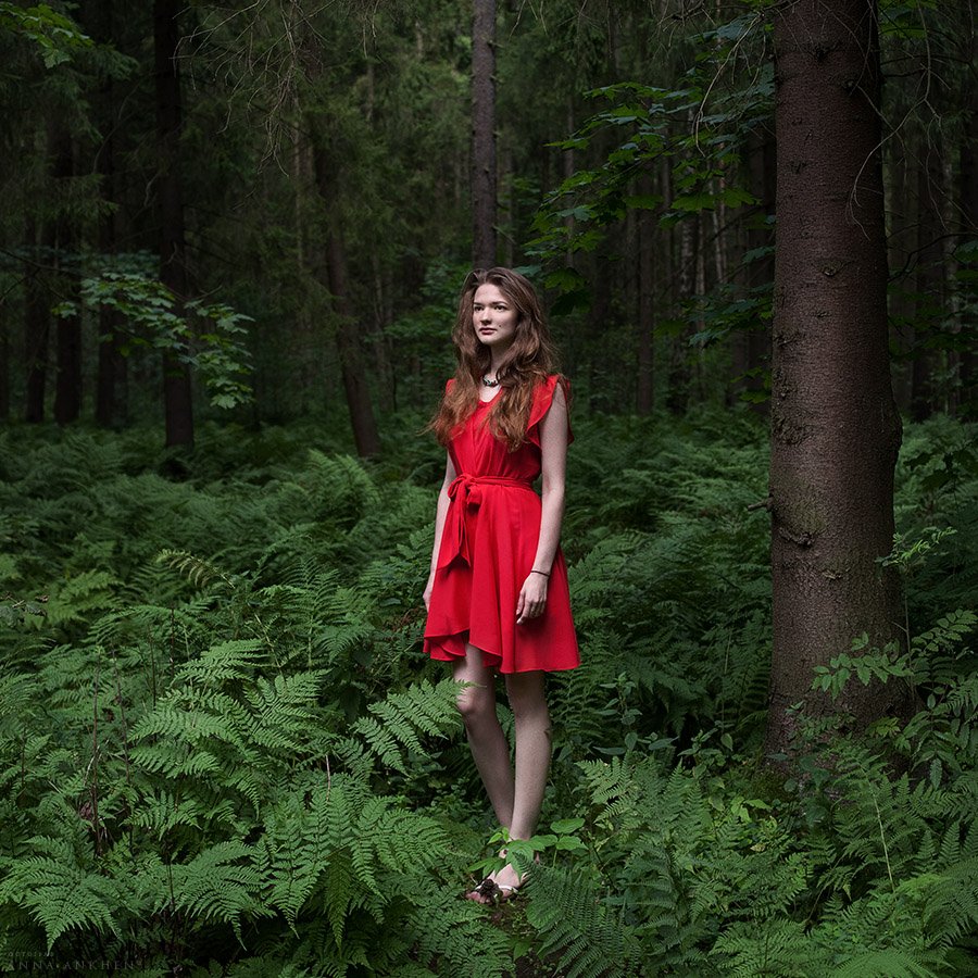 портрет, женский портрет, красное платье, природа, лес, пленер, девушка, red dress, woman, nature, forest, portrait, Анхен Анна