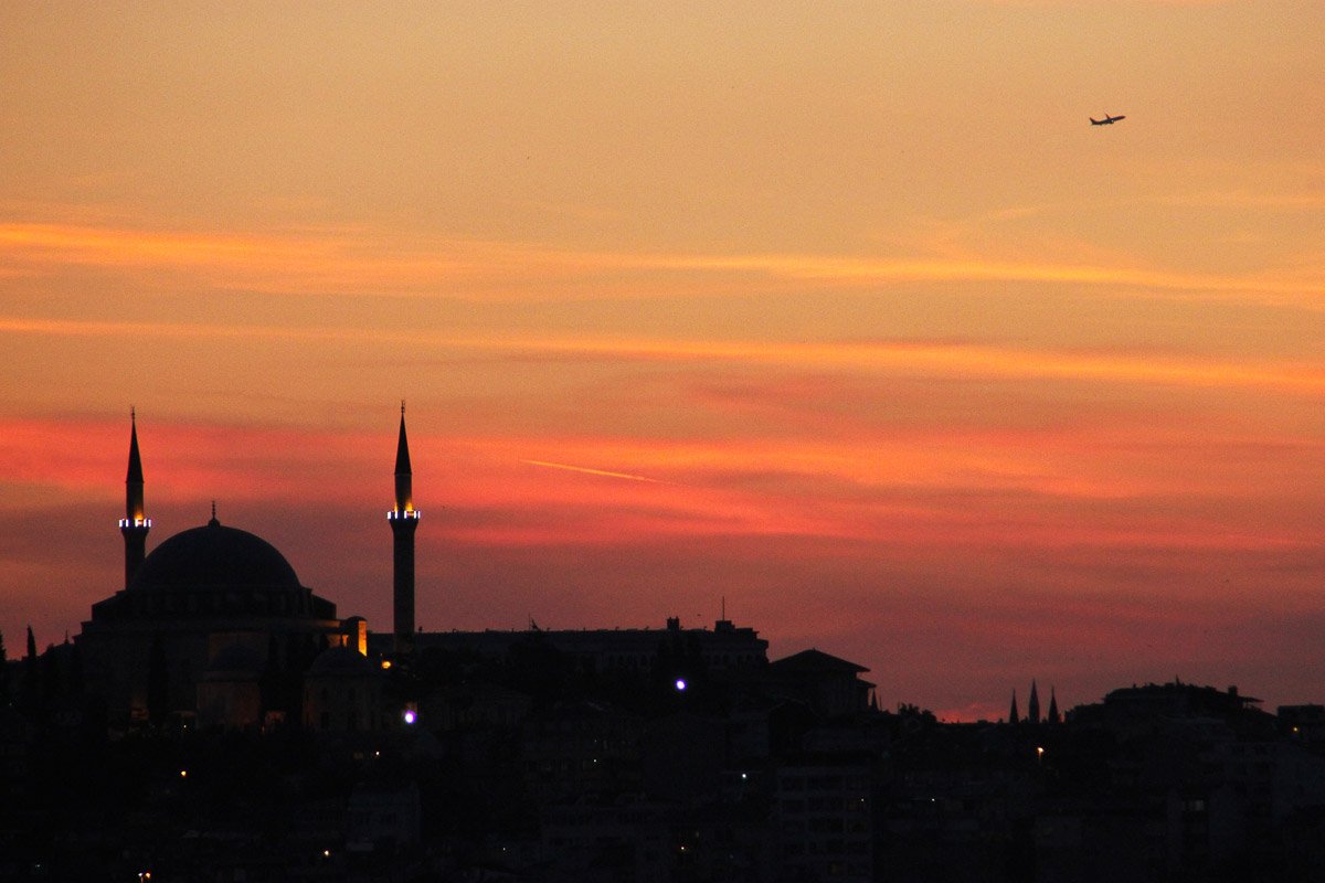 Стамбул, самолет, закат, Турция, небо, закатное небо, Сергей Козинцев