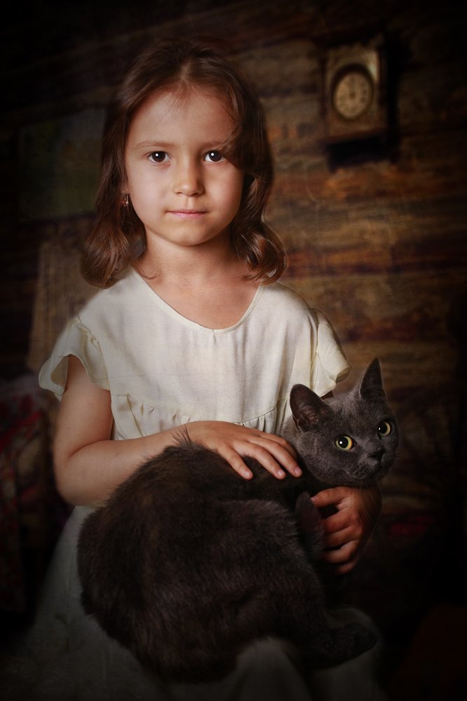 дети портрет девочка кошка, Римма Алеева