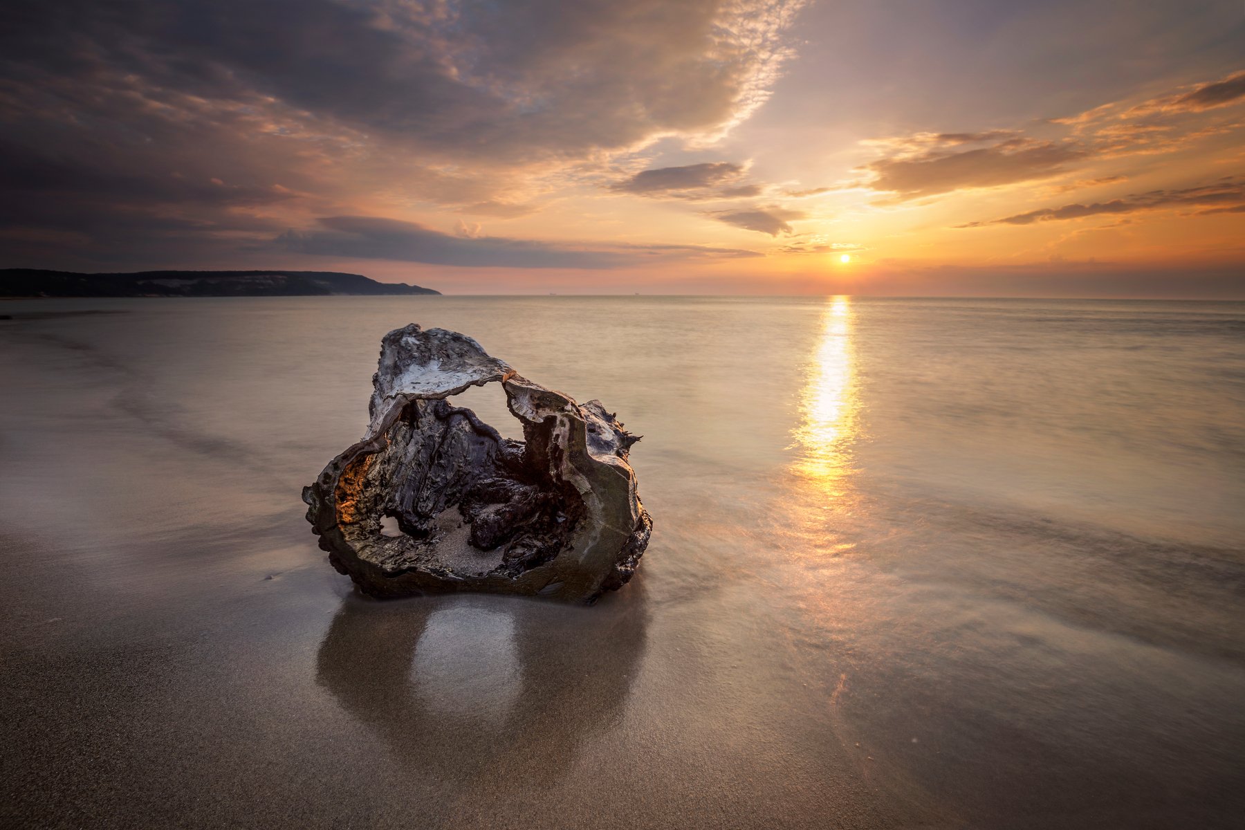 landscape, sunset, sea, tree, Tihomir Stoykov