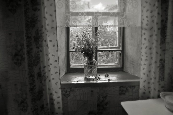 деревня, окно, цветы, Ирина Курмалеева