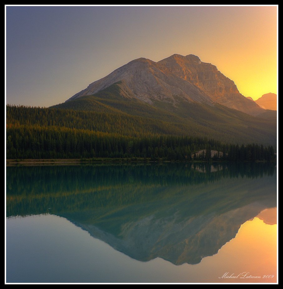 mountains, sunset, lake, reflection, Michael Latman