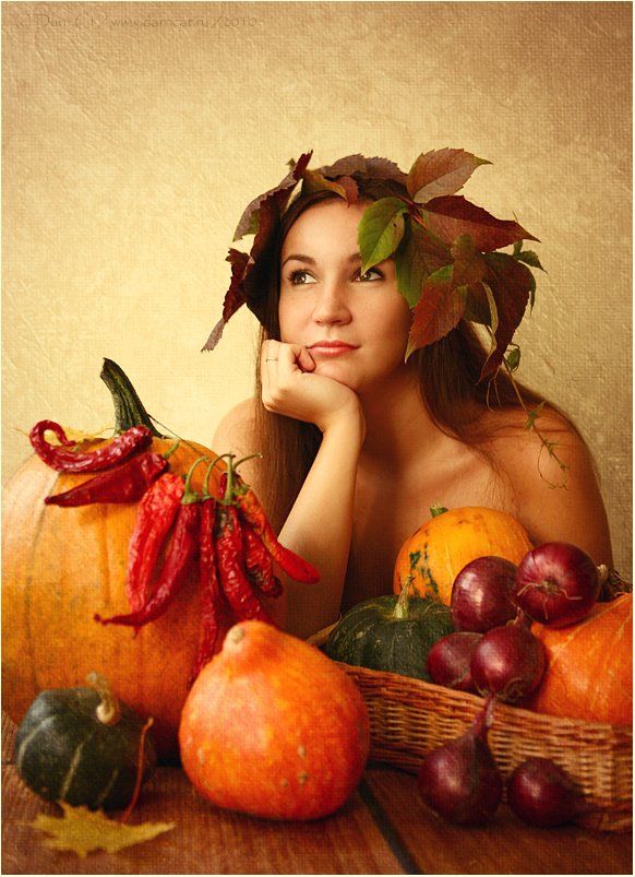 девушка, осень, октябрь, овощи, скучающая, Darn Cat