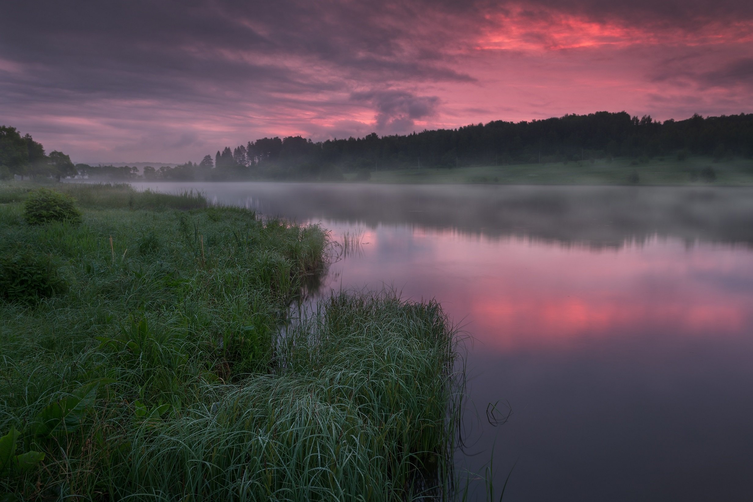 озеро, рассвет, Тульская область, туман, облака, , Павел Попов