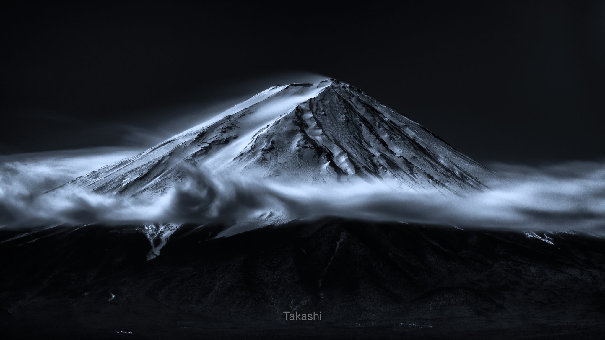 Fuji,mountain,Japan,clouds,snow,peak,top,sky,blue,, Takashi
