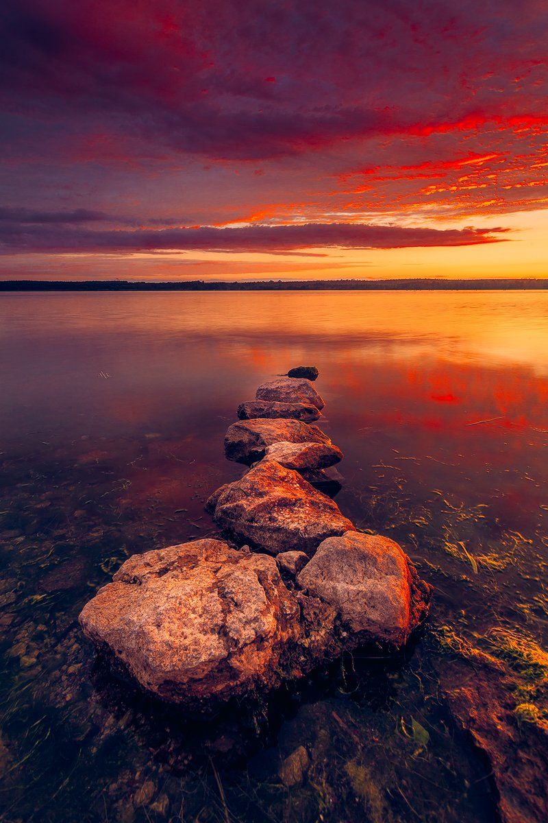 landscape, sunset, colors, stones, curonian gulf, lithuania, Руслан Болгов (Axe)