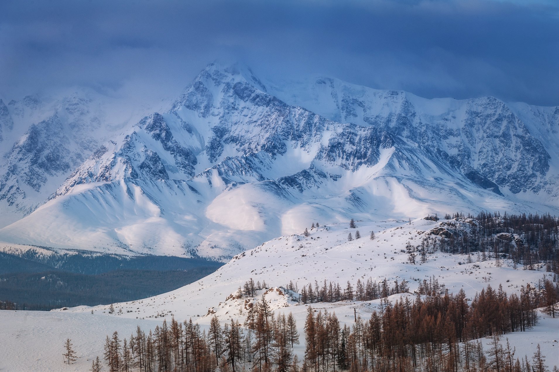 горы снег рассвет алтай зима, Юрий Перцов