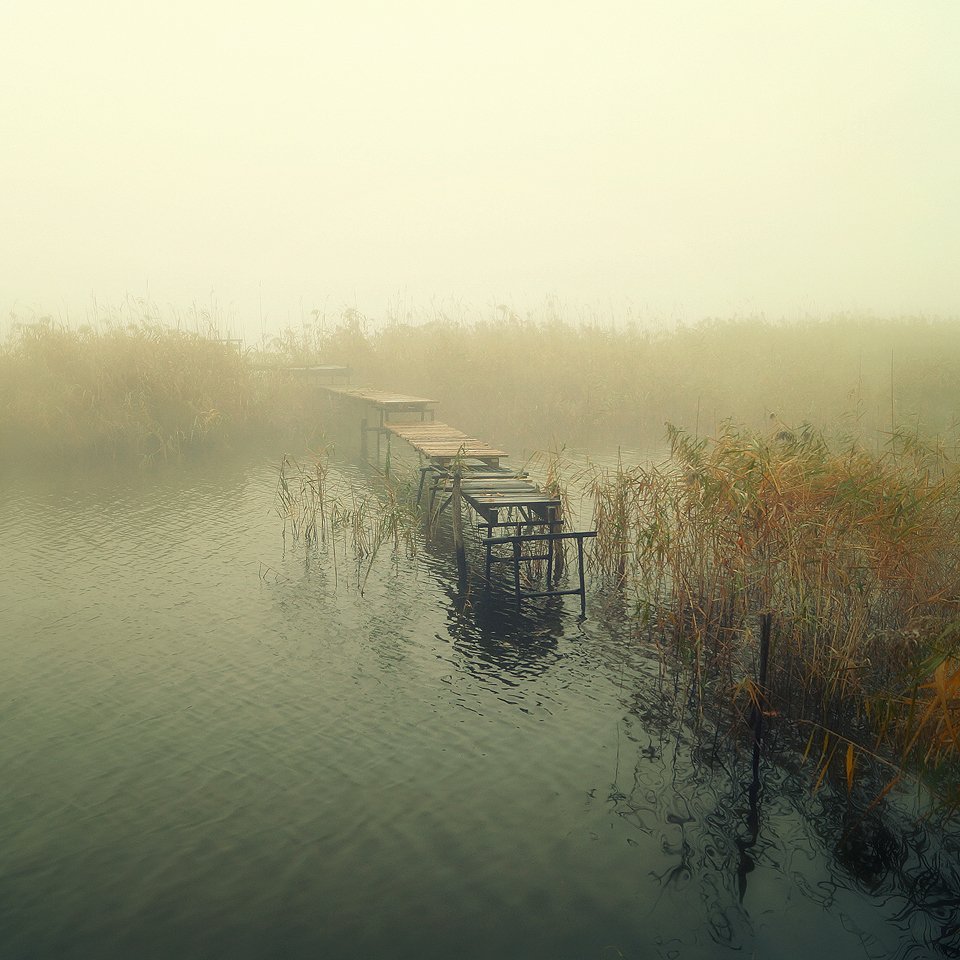 silence, water, mist, foggy, bridge, minimalism, Radoslaw Dranikowski