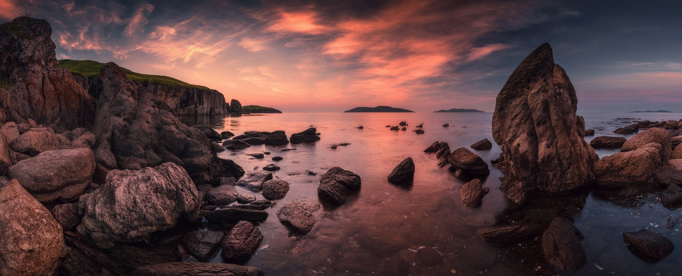 панорама, утро, море, скалы, камни, Андрей Кровлин