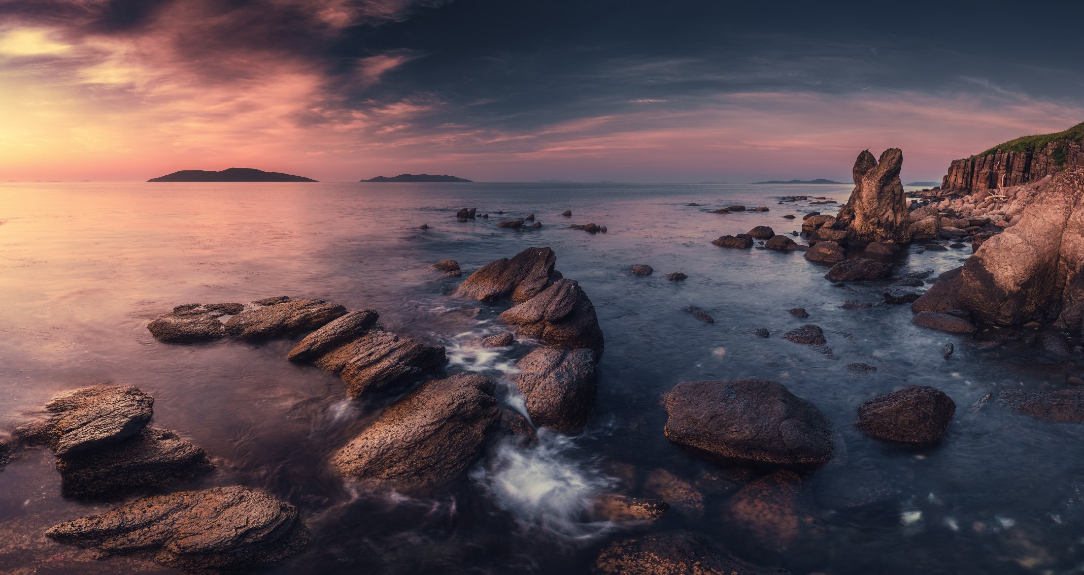 панорама, море, скалы, камни, утро, Андрей Кровлин
